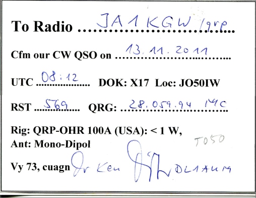 DL1AUM/QRPカード